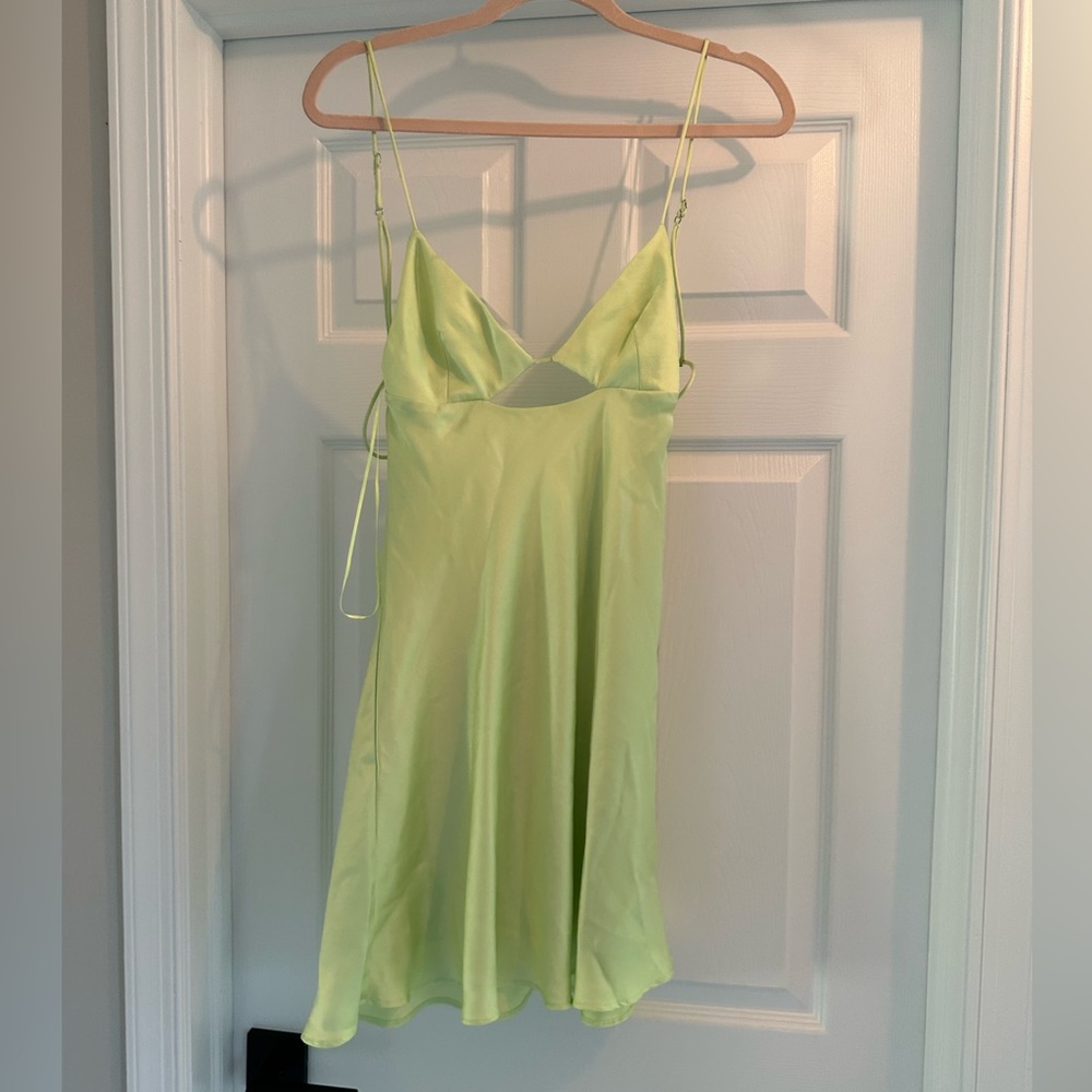 Mini neon green silk dress